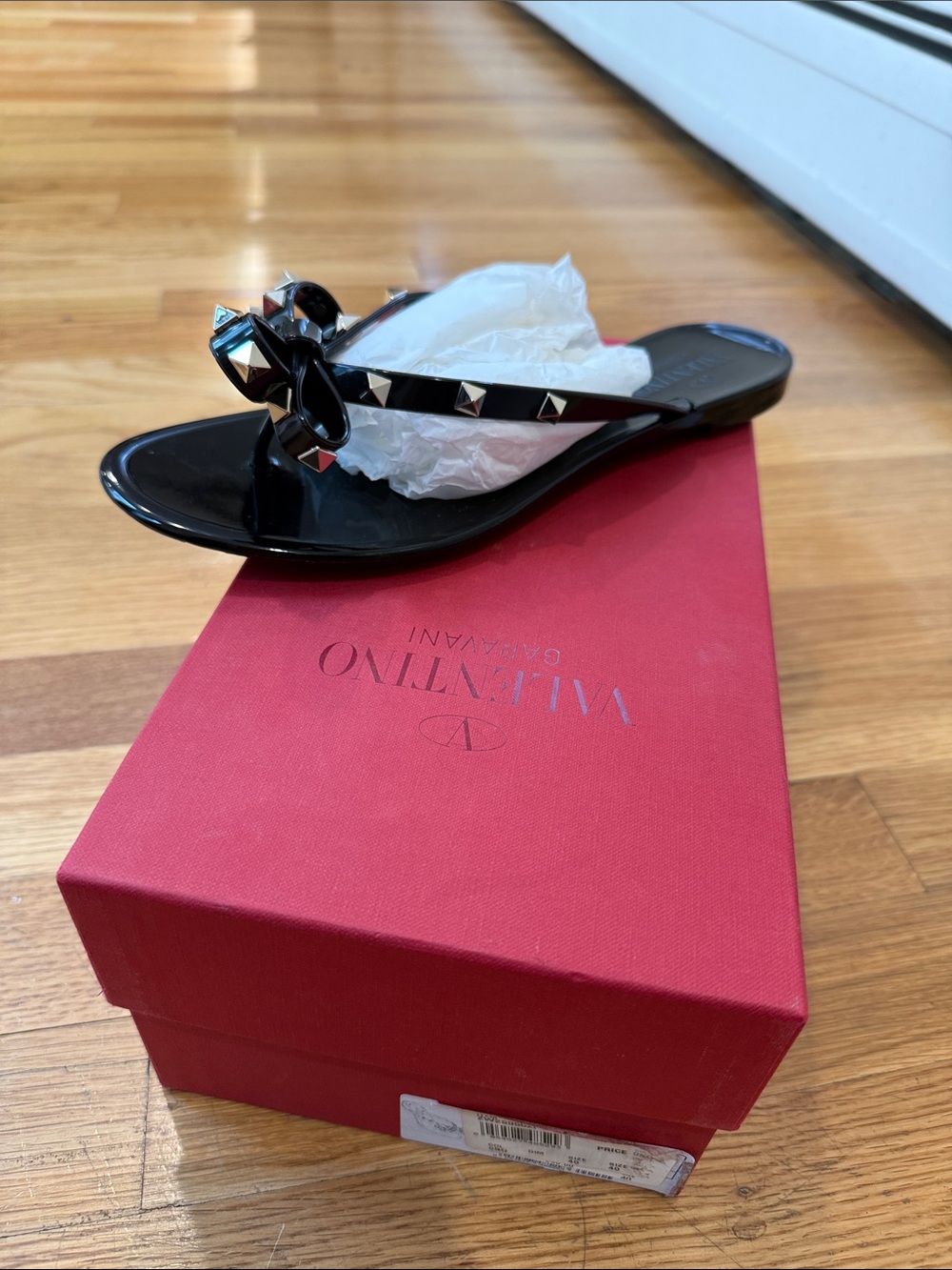 Valentino Black Studded Jelly Bow Thong Sandal
